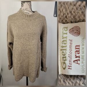 Vintage Gaeltarra Wool Sweater Sz 44" Aran Knit Irish Handloomed Fisherman